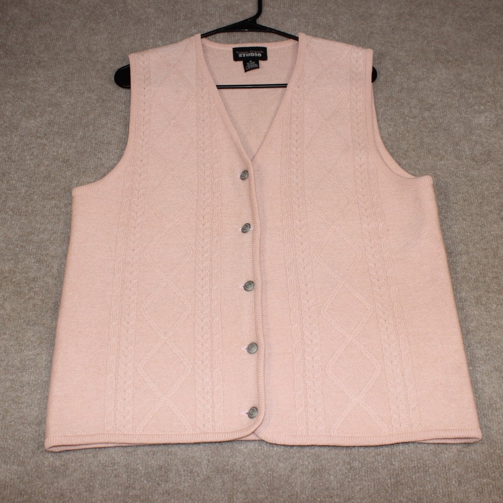Designers Originals Studio Pink Wool Sweater Vest Womens Medium Cable Knit